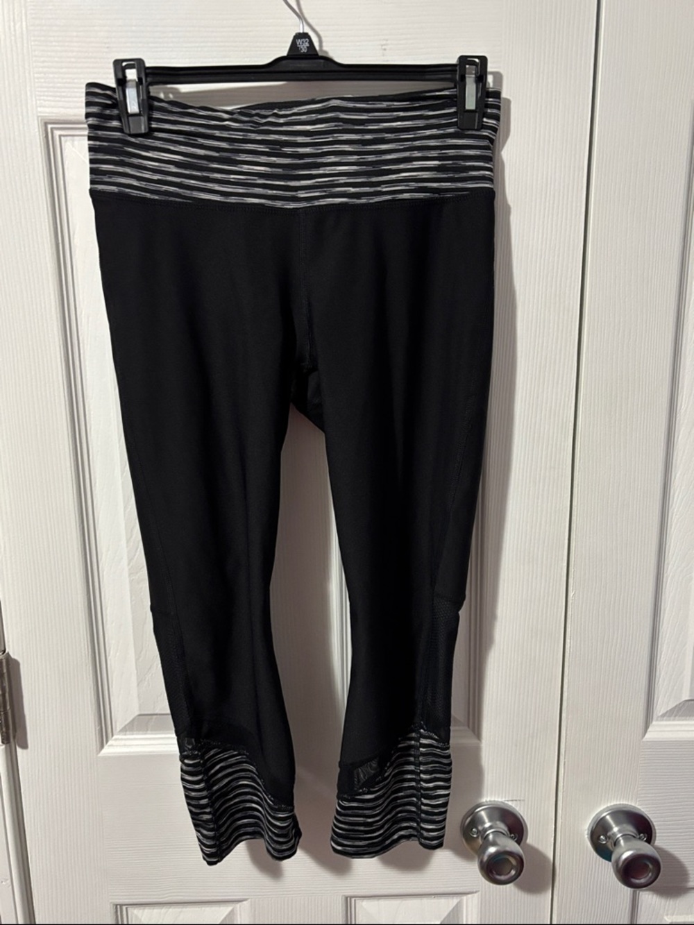 Xersion Black Capri Leggings with Striped Waistband and Cuffs